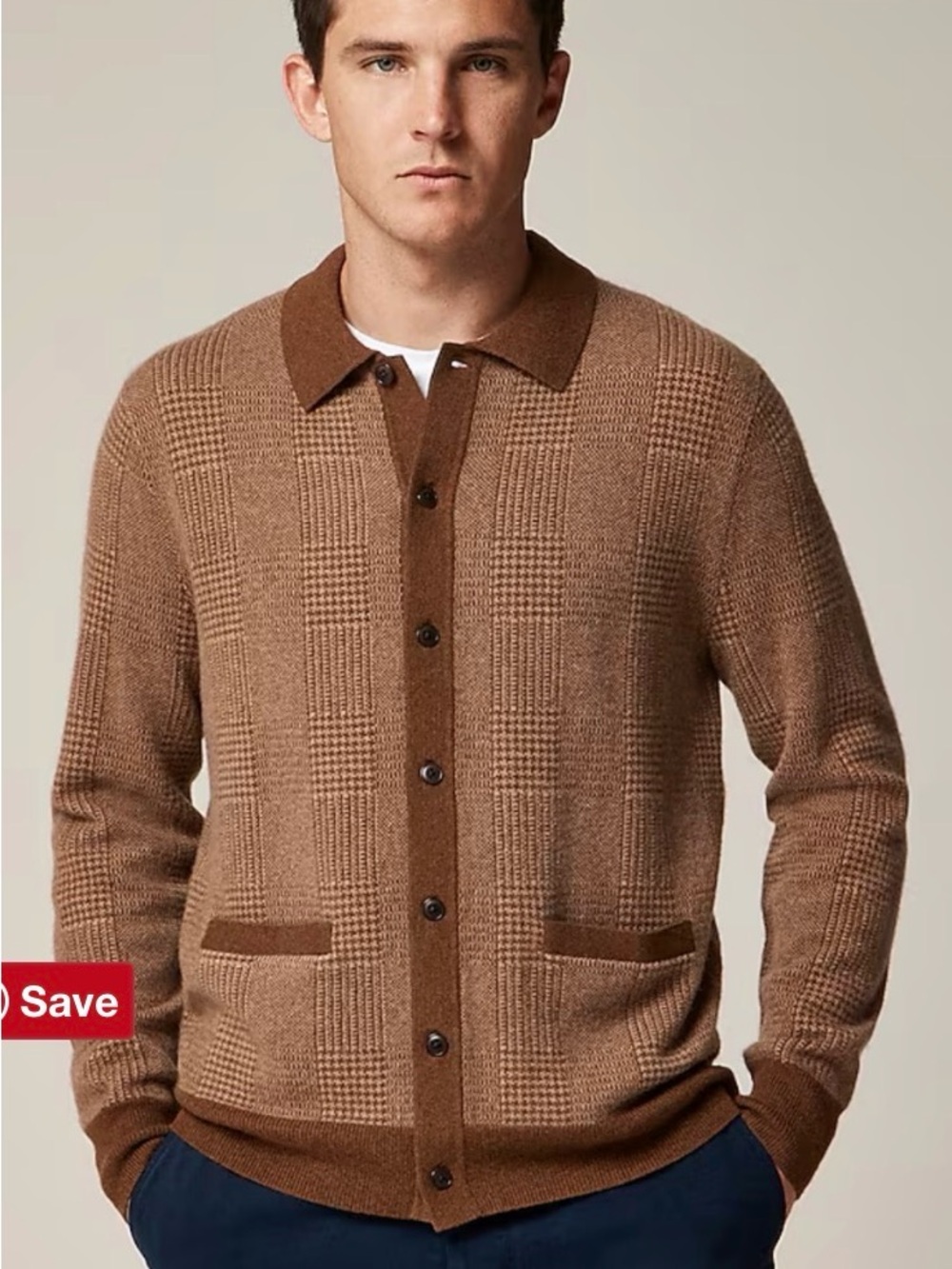 J. Crew 100% Cashmere polo cardigan sweater in glen plaid - Picture 4 of 4